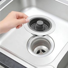 Stainless Steel 3-in-1 Kitchen Sink Drain Strainer, Push-Pop Stopper, 3-1/2 Inch