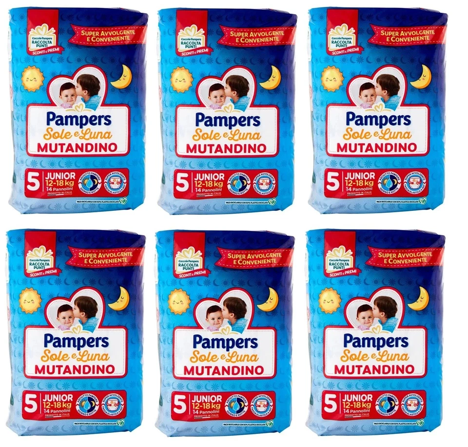 6er-Pack Pampers Sole e Luna Mutandino - Größe 5 - 14 Windeln Junior 12-18kg - Bild 1 von 1