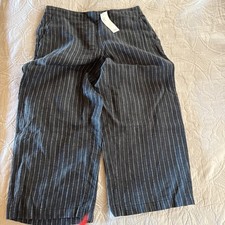 NWT Eileen Fisher Pants 100 Linen Gray Stripped Wide Leg Cropped Sz M