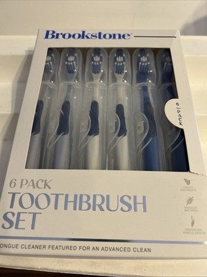 BROOKSTONE 6 PK TOOTHBRUSH SET WITH TONGUE CLEANER REDUCES BACTERIA  NEW SEALED