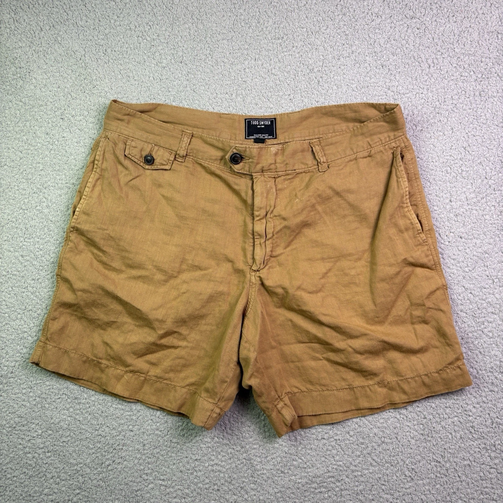 Todd Snyder Hudson Shorts Mens 34 Brown 7” Linen Blend Chino Stretch Minimalist