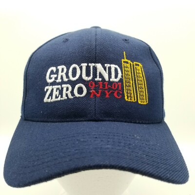 Twin Towers Ground Zero 9-11-01 NYC Embroidered Navy Blue Hat Adjustable Cap 