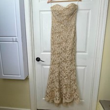 Lace Overlay Champagne Mermaid Strapless Sweetheart Neckline Wedding Dress 10
