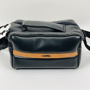 Vintage CAMPRO Black Leather Camera Bag w/ Shoulder Strap Padded 1-Divider