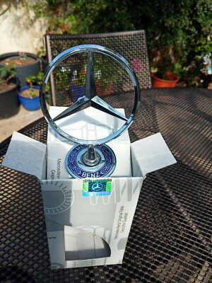 5 ORIGINAL MB BONNET HOOD LOGO; STAINLESS STEEL; BRAND NEW IN BOXES.