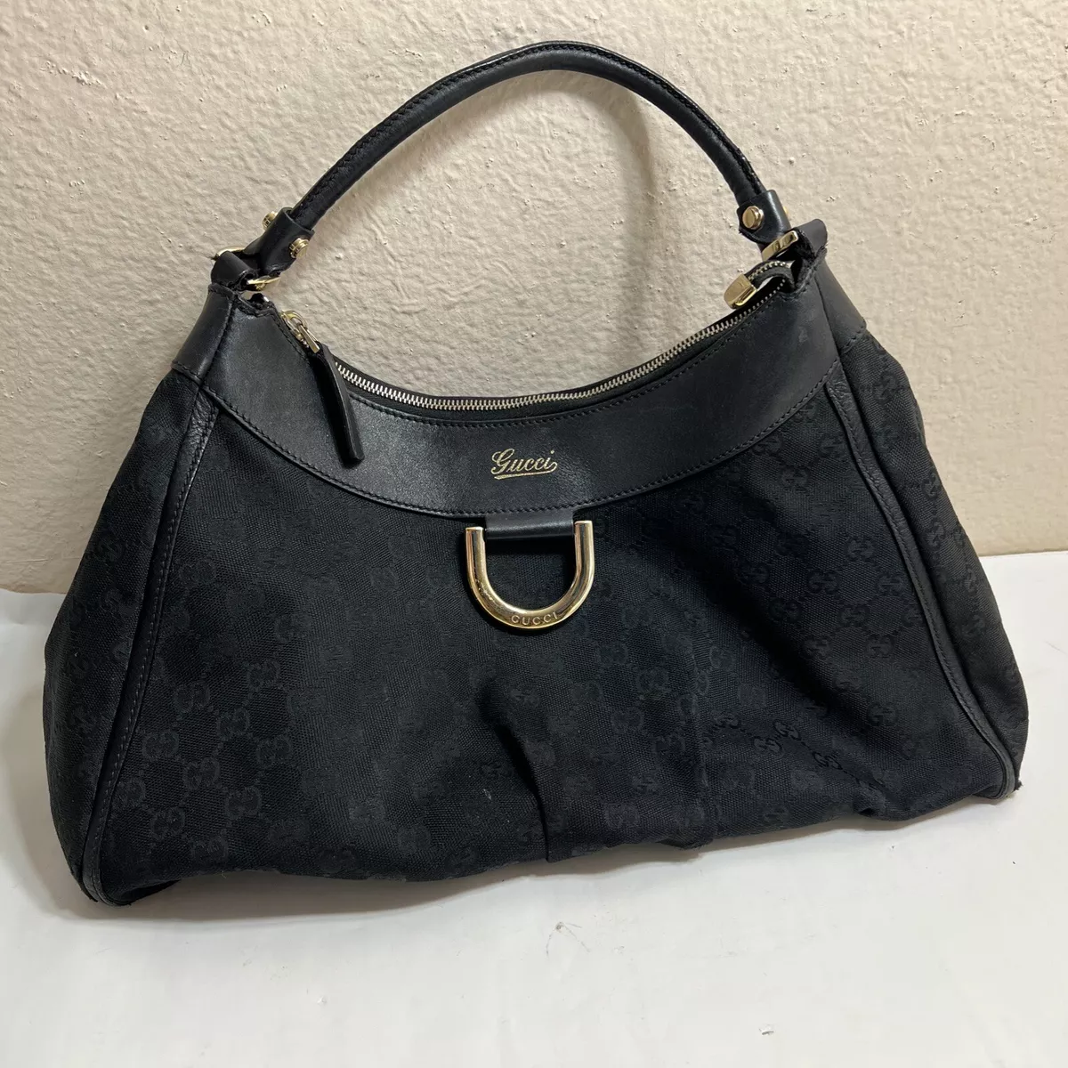 Gucci GG Hobo Bag D Ring Black Purse eBay