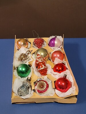 Vtg 12 Christmas Mercury Glass Ornaments Indent Shiny Brite Figural Pin Fruit 