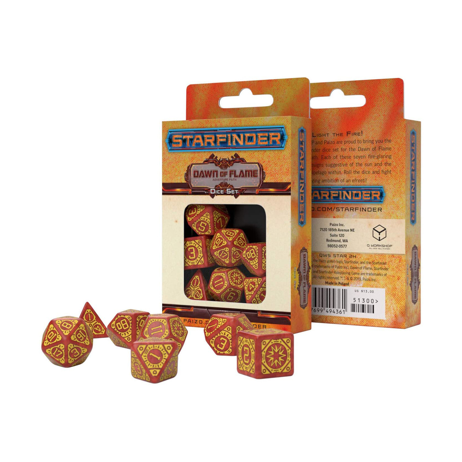 Набор кубиков Q-Workshop Starfinder Dawn Of Flame для ролевых игр состоящий из 7 предметов НОВИНКА НА СКЛАДЕ 3290₽