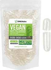 Vegan Size 000 Empty Capsules - 500 Count Clear Empty Vegan Capsules - Vegeta...