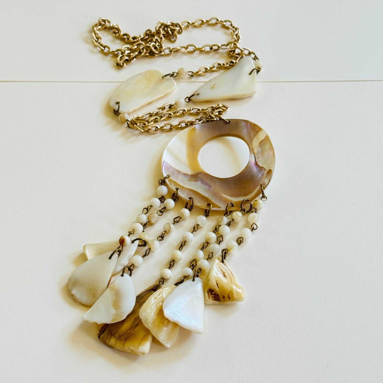 VTG waterfall Statement shell Necklace Beaded Nat… - image 4