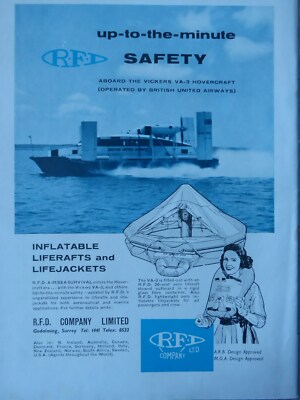 7/1962 PUB RFD LIFERAFT LIFEJACKET VICKERS VA-3 HOVERCRAFT BUA UNITED AIRWAYS AD