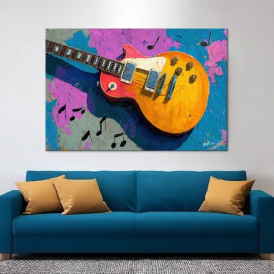 Gitarre Musik Abstrakte Bunte Leinwand Bilder Kunst Gemälde Wandbilder XXL 8016A
