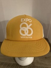 Expo 86 Yellow White Snapback Hat vtg Mesh Baseball Trucker Cap Vancouver 1986