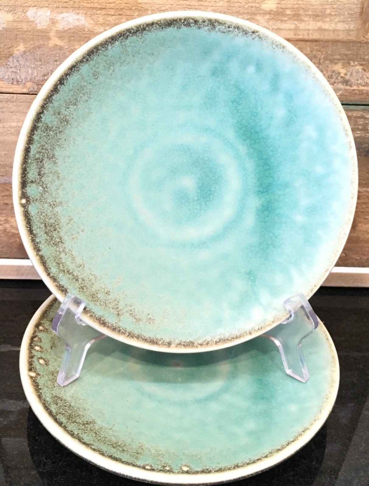 JARS FRANCE TOURRON Jade 8" Salad Dessert Plates Set of 2 Aqua Teal eBay