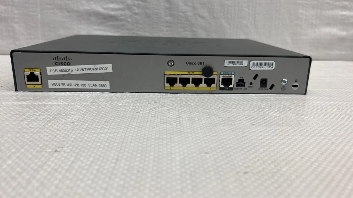 Cisco 881 Ethernet Security Router Model CISCO881-SEC-K9 V01 (no Power  Cable) | eBay