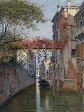 VENETIAN CANAL by A. Brandeis river boat Tile Mural Backsplash Marble Ceramic