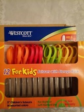 Westcott 12 for Kids Blunt Tip Scissors with Storage Rack 5" Assorted Colors