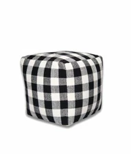 Ottoman Foot Stool Pouf Black and White Buffalo Plaid Square Farmhouse Style