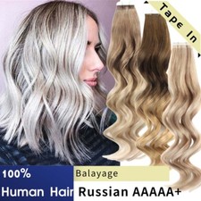 Tape In Extensions 100 Thick Human Hair Russian Remy Skin Weft Full Head Wavy
