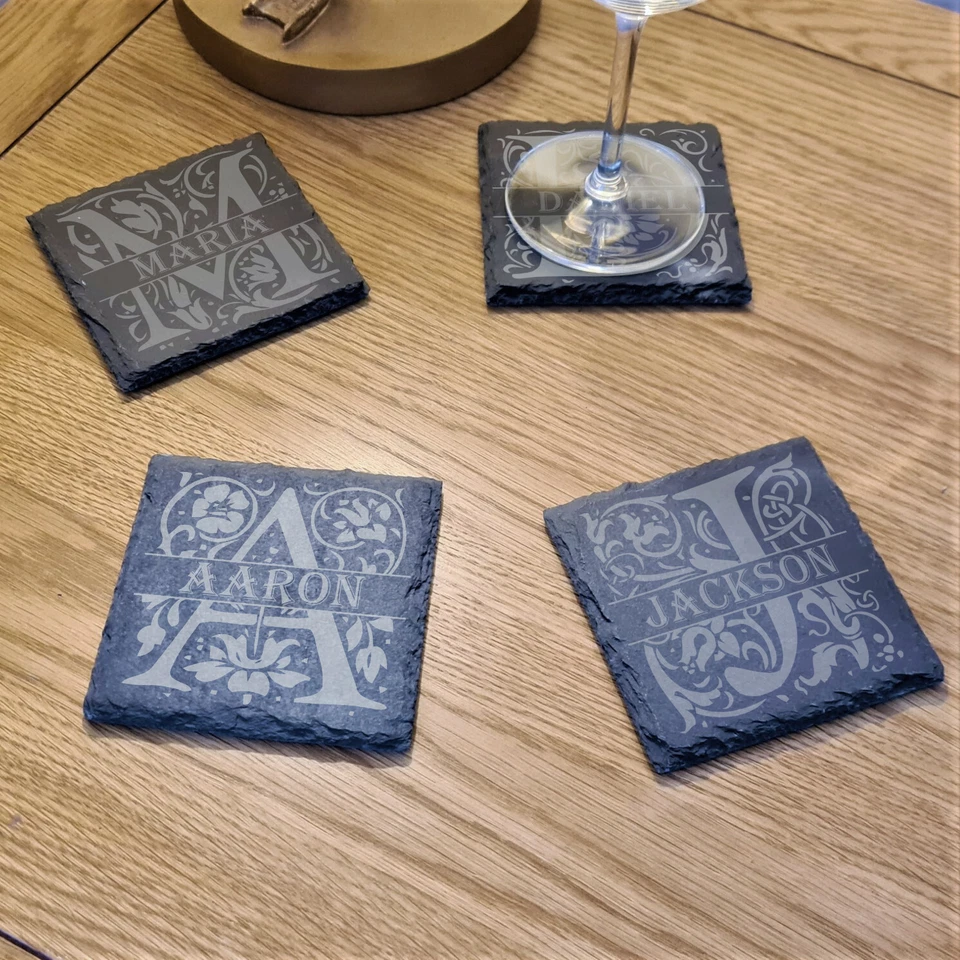 RPG GIFTS Personalised Slate Coaster, Monogram Initial with Any Name 100mm COFFEE TEA