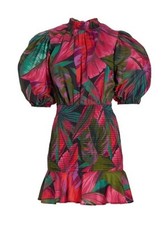 NWT Anthropologie FARM RIO Midnight Leaves Mini Dress Mock neck puff sleeve Sz S