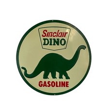 Vintage Sinclair Dino Gasoline 10.5" Round Metal Sign Retro Caveman Garage