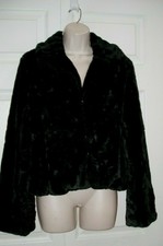 Bb's Closet Women's Black Fluffy Faux Fur Jacket Long Sleeves Large Sale