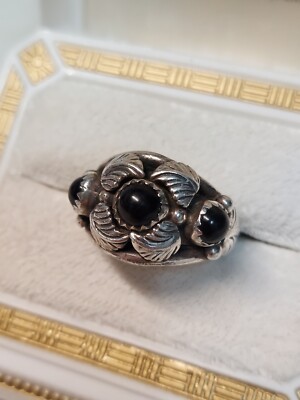 Vintage Signed Adam Fiero Navajo .925 Sterling Silver Black Onyx Ring Size 6.5