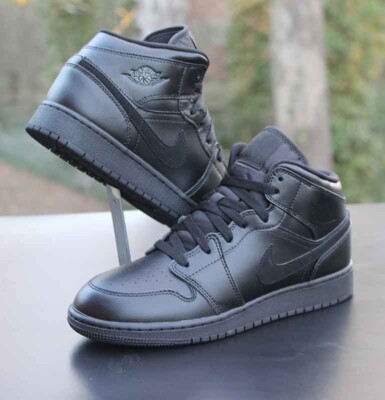 Nike Air Jordan 1 Mid Deep Black Size 7Y Nubuck Swoosh Custom