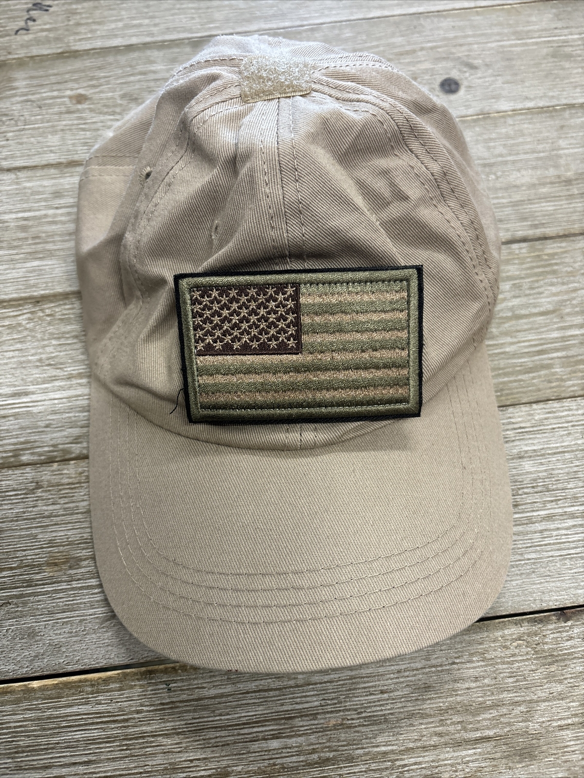 Tan Adjustable Hook and Loop Baseball Hat with Am… - image 1