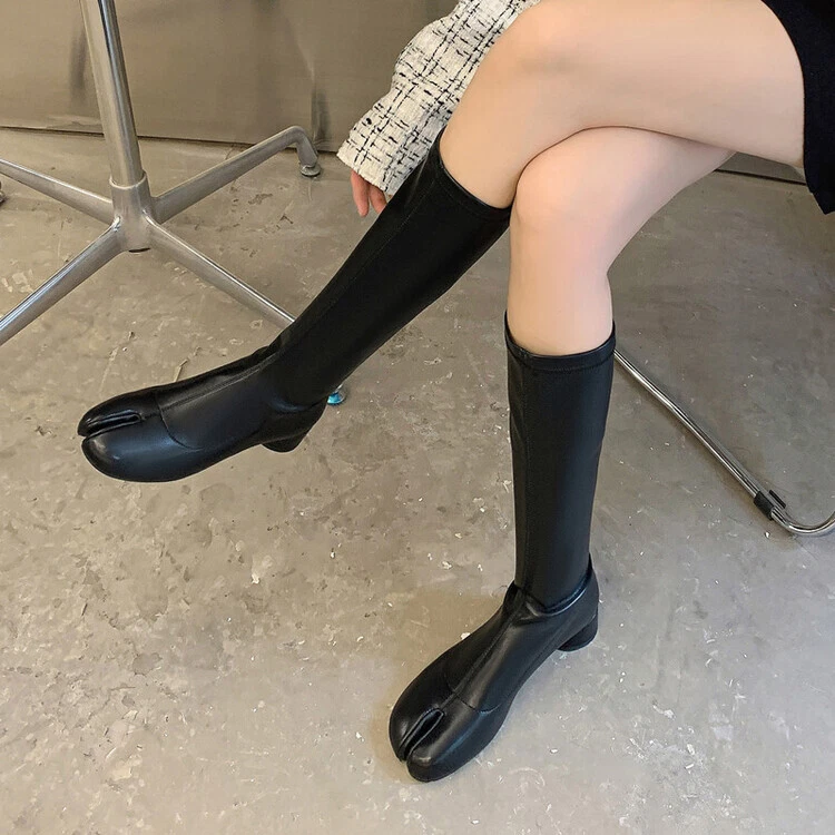Womens Mid Calf Boots Fashion Split Toe Stretched Slim Knee High