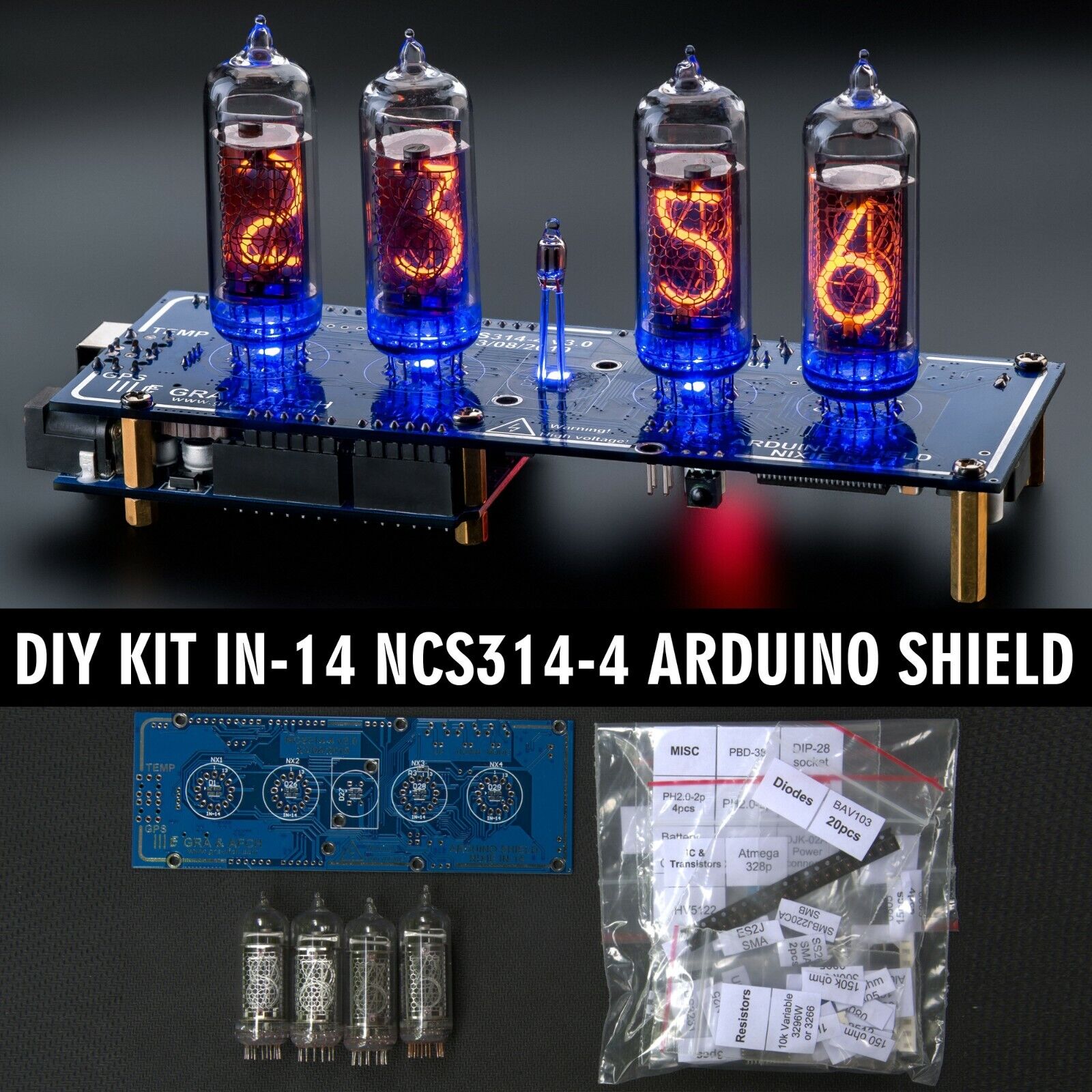 DIY KIT IN-14 Arduino Shield NCS314-4 Nixie Clock WITH TUBES Shipping 3-5 Days Nieuwe voorraden