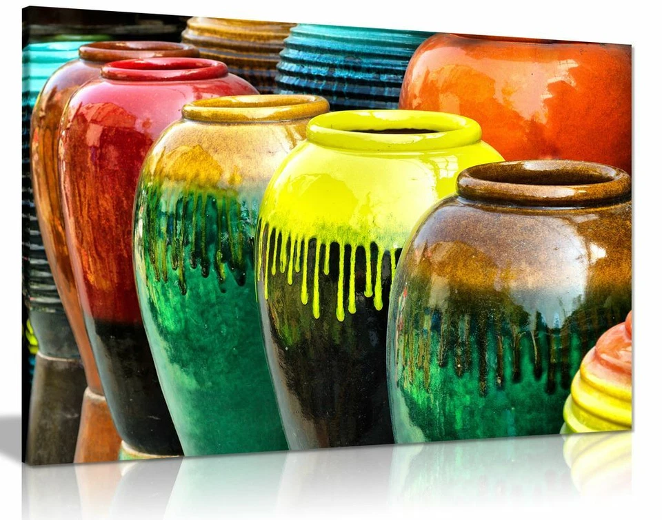 Pots de poterie en céramique colorés toile art mural impression photo