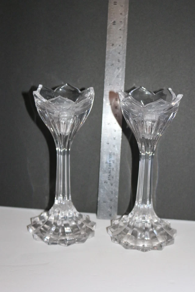 GORHAM Completo Plomo Cristal Par de Candelabros 7" COMO NUEVO, sin astillas ALEMANIA Foto 2 de 2