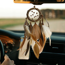 Mini Dream Catcher for Car Rear View Mirror Accessories - Handmade Small Brown