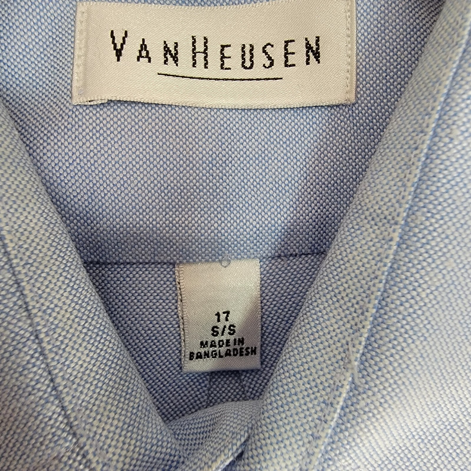Van Heusen Shirt Mens BLUE 17 S/S Button-UP Casual Work Wear Dress Casual Logo thumbnail 3