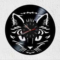 "Vinywoody Wanduhr Vinyl Schallplatte 12\" Katze Tier Deko Geschenk"