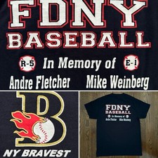 NWOT FDNY Rescue 5 FF Fletcher Engine 1 FF Weinberg Baseball Memorial Shirt M