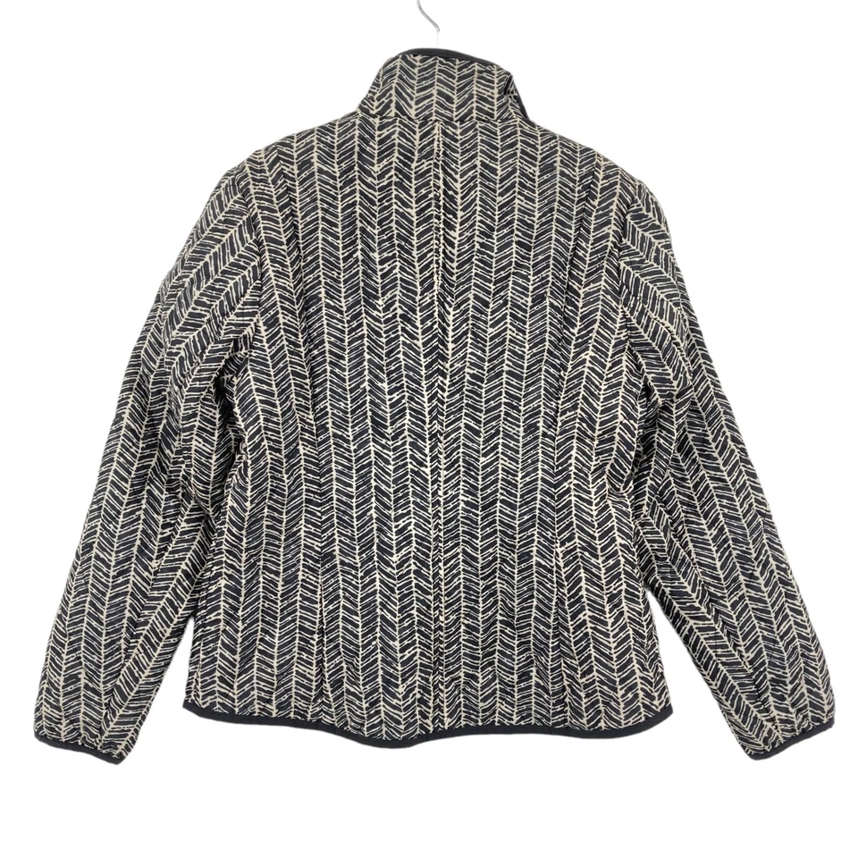 Chaqueta Lands' End Mujer Pequeña Blanca Negra Geo Estampado Manga Larga Bolsillos Cremallera Completa Foto 2 de 4