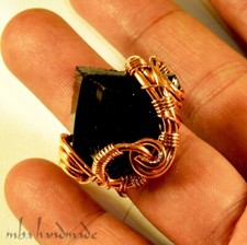 Obsidian Crystal Size 8-9-10 Ring Copper Wire Wrapped Jewelry - Adjustable