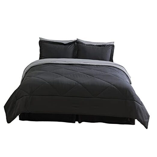 Comforter Set - 8 Pieces Reversible Bed Set with Comforters, Queen Black