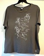 CJ Banks Womens Plus 3X Gray Top Shirt Embellished Fun Scoop Neck Short Sleeve