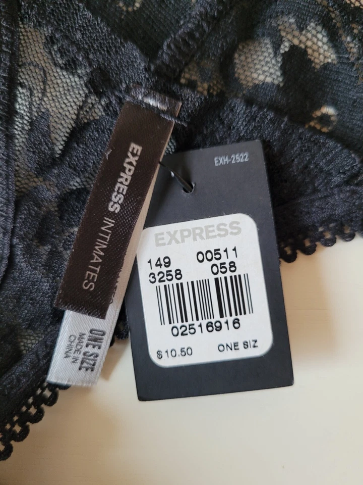 ¡NUEVO CON ETIQUETAS! Tanga de encaje negro Express Intimates Favorite Fit, talla única, 2 pares Foto 4 de 4