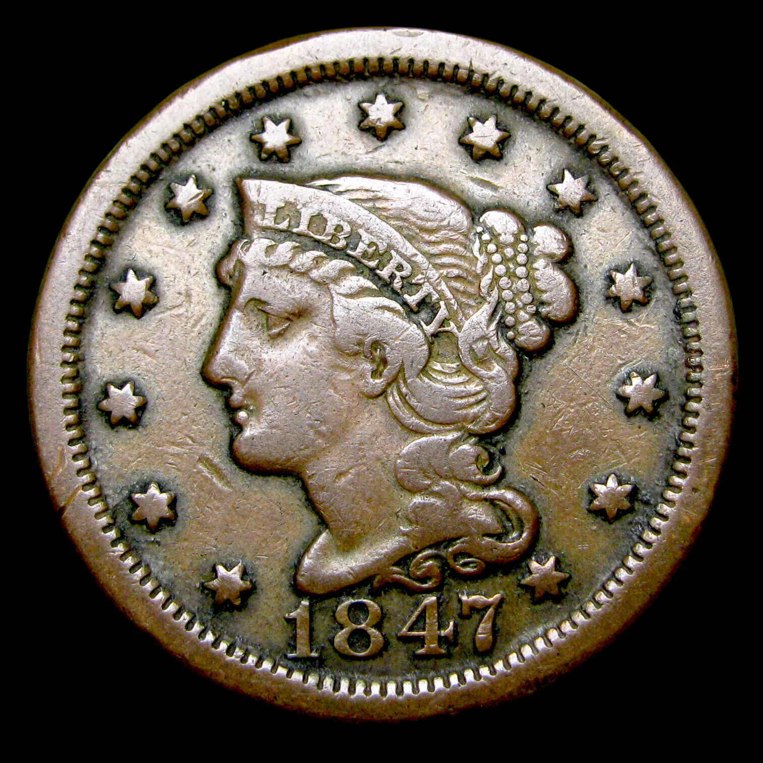 1847 Braided Hair Large Cent Penny New product!! Details Type Arlington Mall ---- Coin Nice