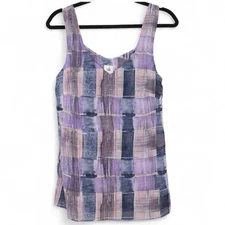 Cabi Quiz Tank Top Abstract Print Sleeveless Casual Blouse Purple Pink Size S