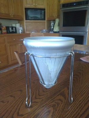 Vintage Aluminum Applesauce Food Mill Cone Sieve Colander Strainer & Stand