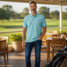 IZOD Advantage Performance Stretch Polo Shirt Aqua Blue Mens LT Golf Casual