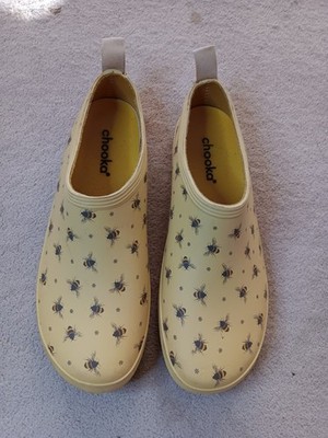 CHOOKA Yellow BumbleBee Rubber Rain Shoes Slip On Gardening Creek Sz 8