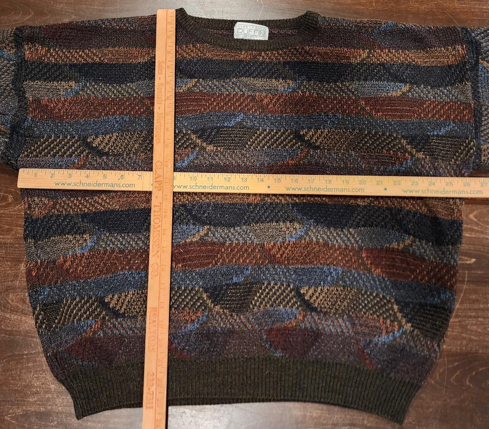 Suéter tejido multicolor vintage años 90 Gianfranco Ruffini Italia para hombre talla L Foto 3 de 4