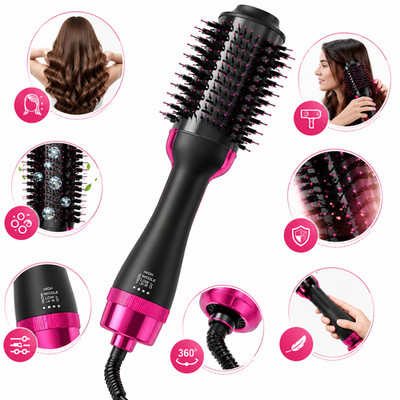 Hot Air Hair Brush Dryer 3-in-1 Volumizer Styler 1200W Ionic Ceramic Anti-Frizz